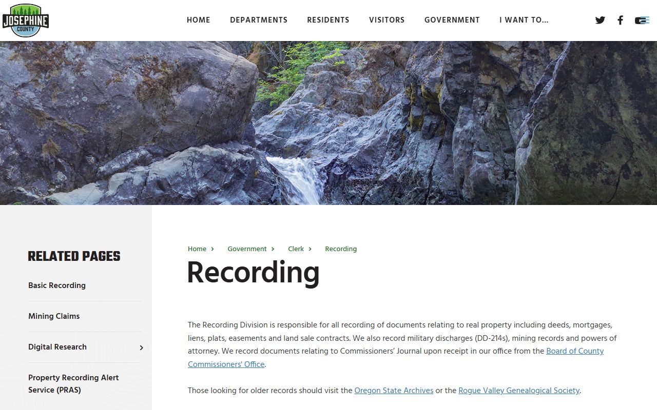Josephine County Circuit Court Clerk records versus county recording records