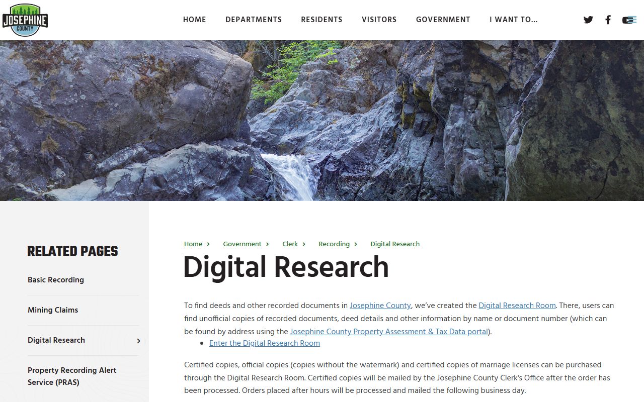 Josephine County Circuit Court Clerk and Digital Research Room records distinction