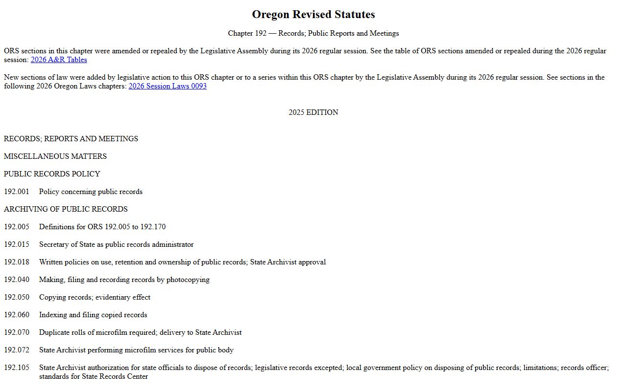 Josephine County arrest records Oregon public records law