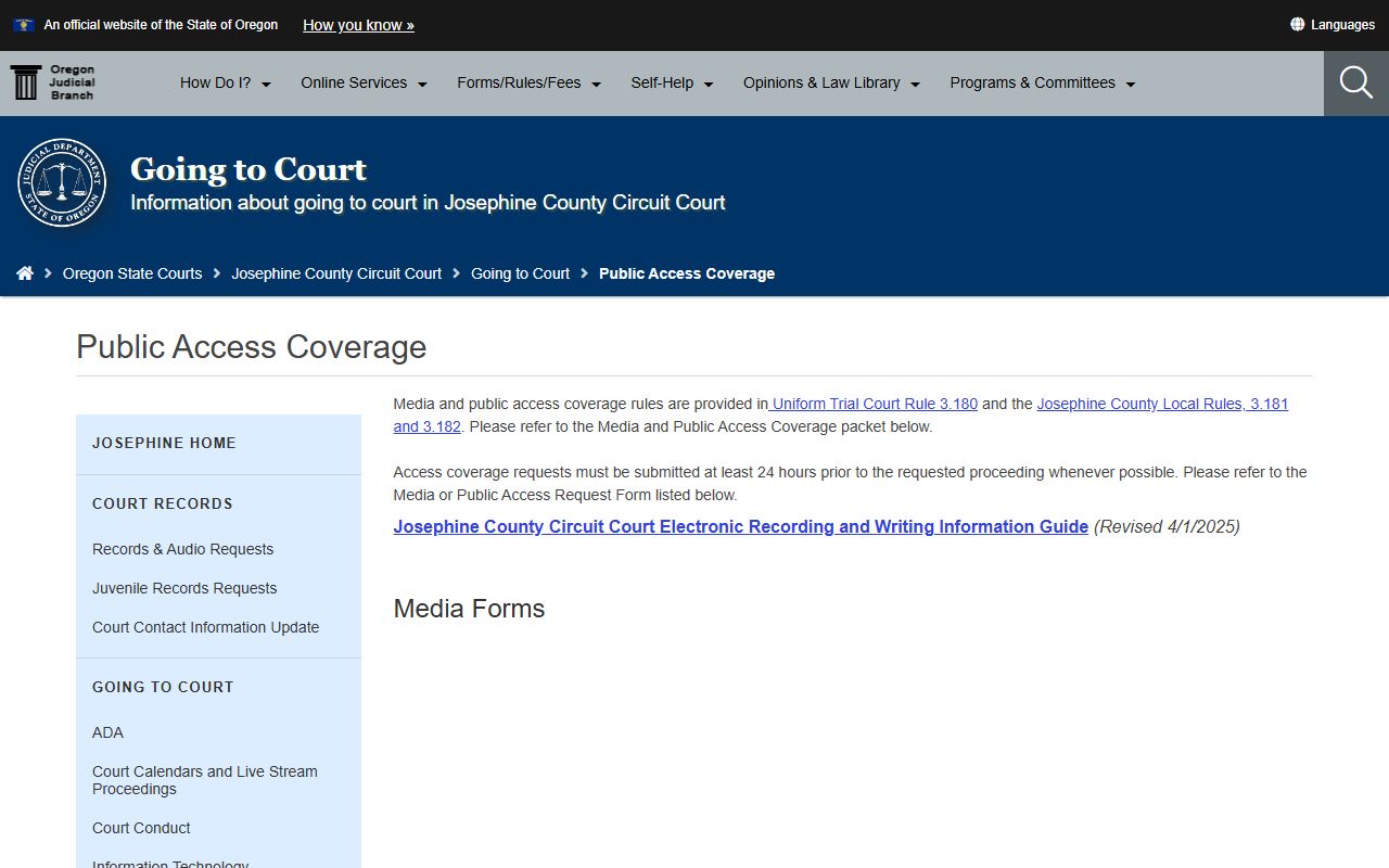 Josephine County court dockets public access rules