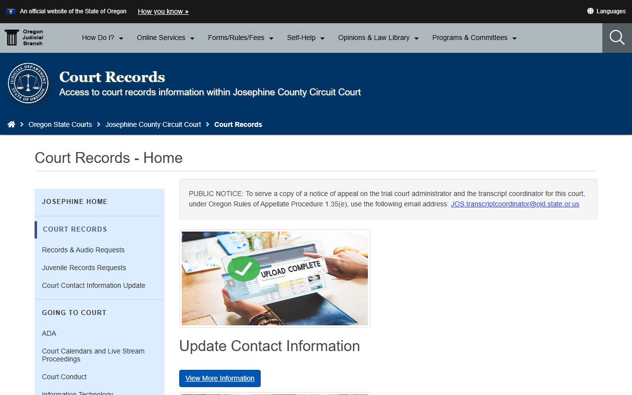 Josephine County court records landing page