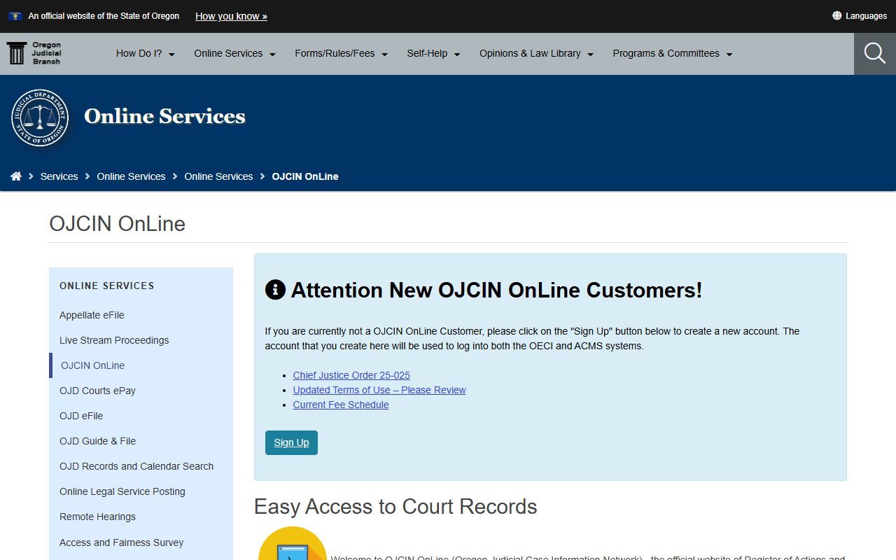 Josephine County court records OJCIN subscription access