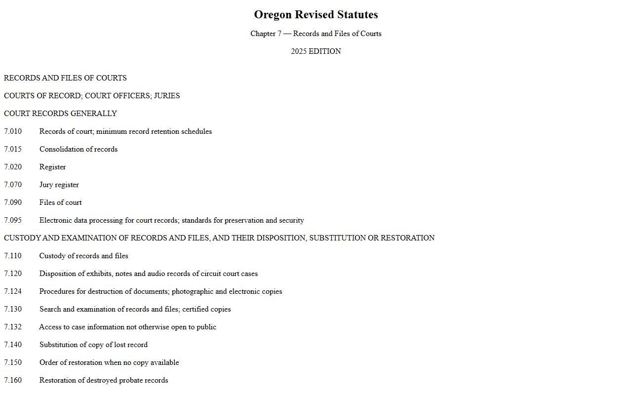 Josephine County court records ORS chapter 7 register law