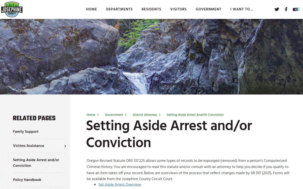 Josephine County criminal court records set-aside information