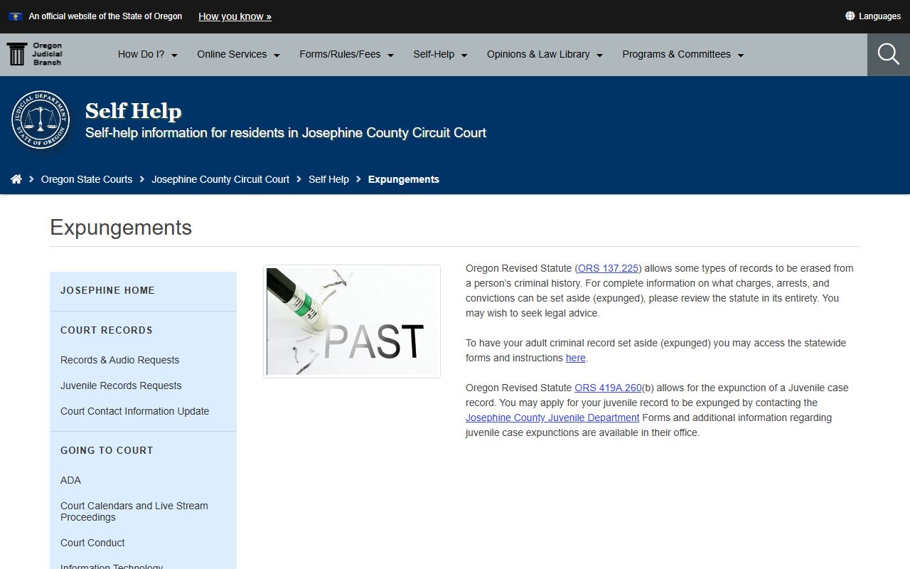 Josephine County criminal court records expungement resources