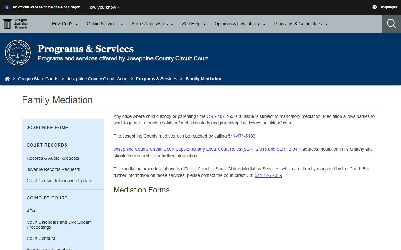 Josephine County Circuit Court family mediation records