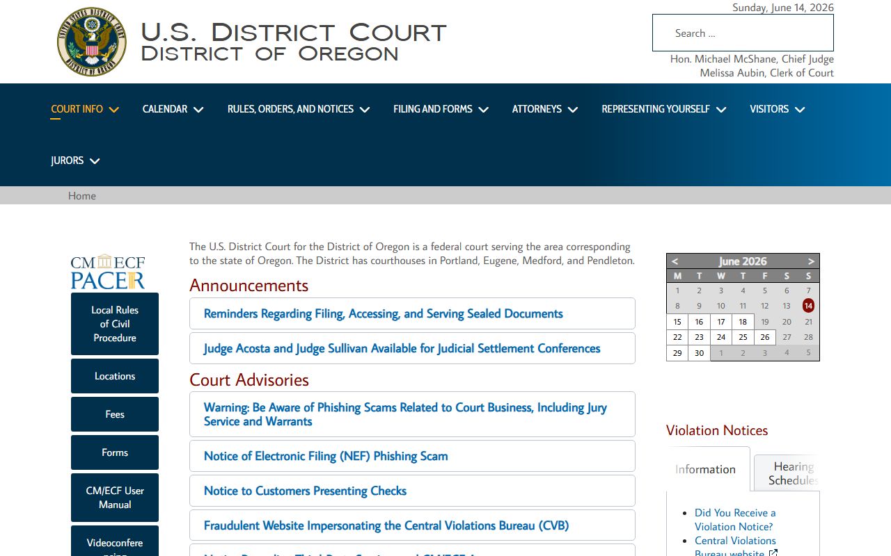 Federal District Court records for Josephine County Oregon