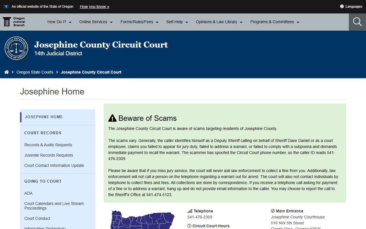 Josephine County Court records and Circuit Court home page