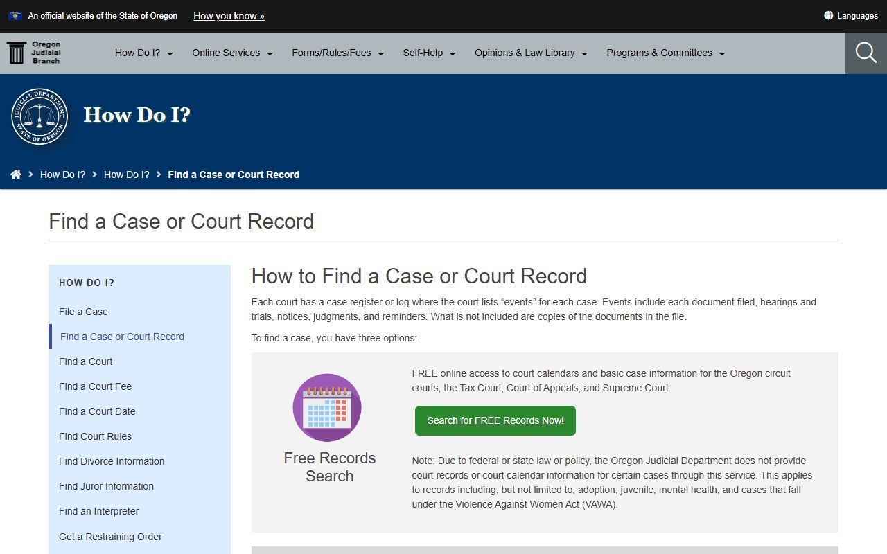 Josephine County Court records OJD case lookup overview