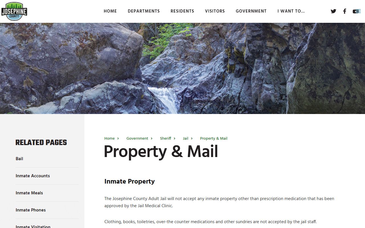 Josephine County inmate records property and mail rules
