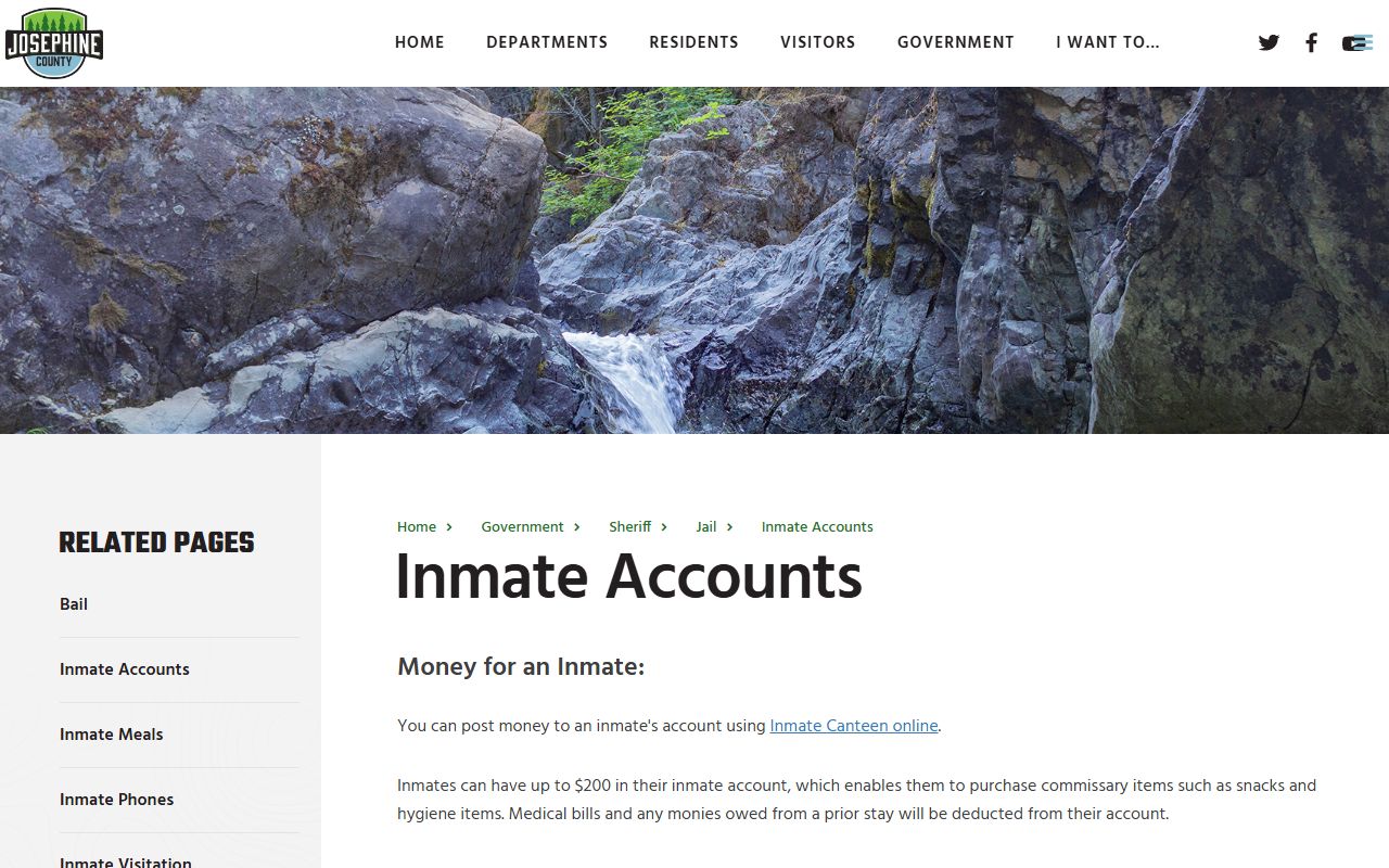 Josephine County inmate records commissary and accounts
