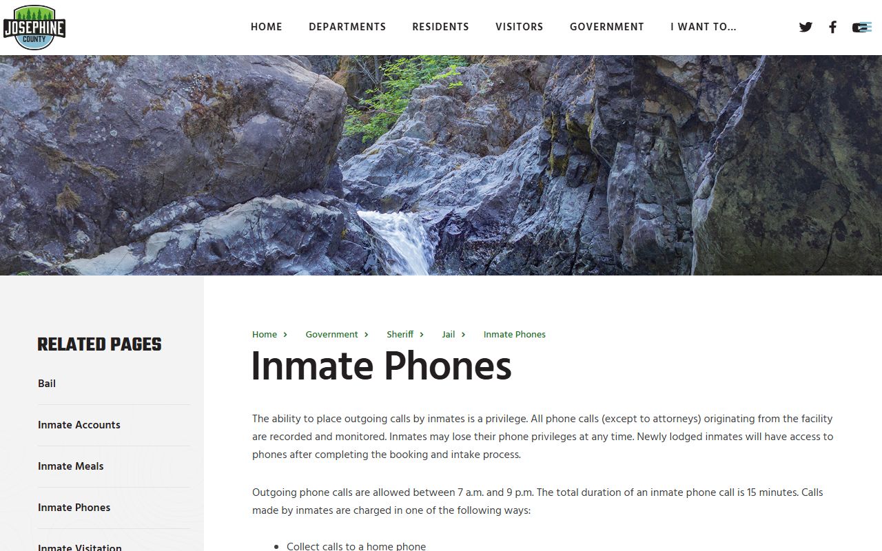 Josephine County inmate records inmate phone rules