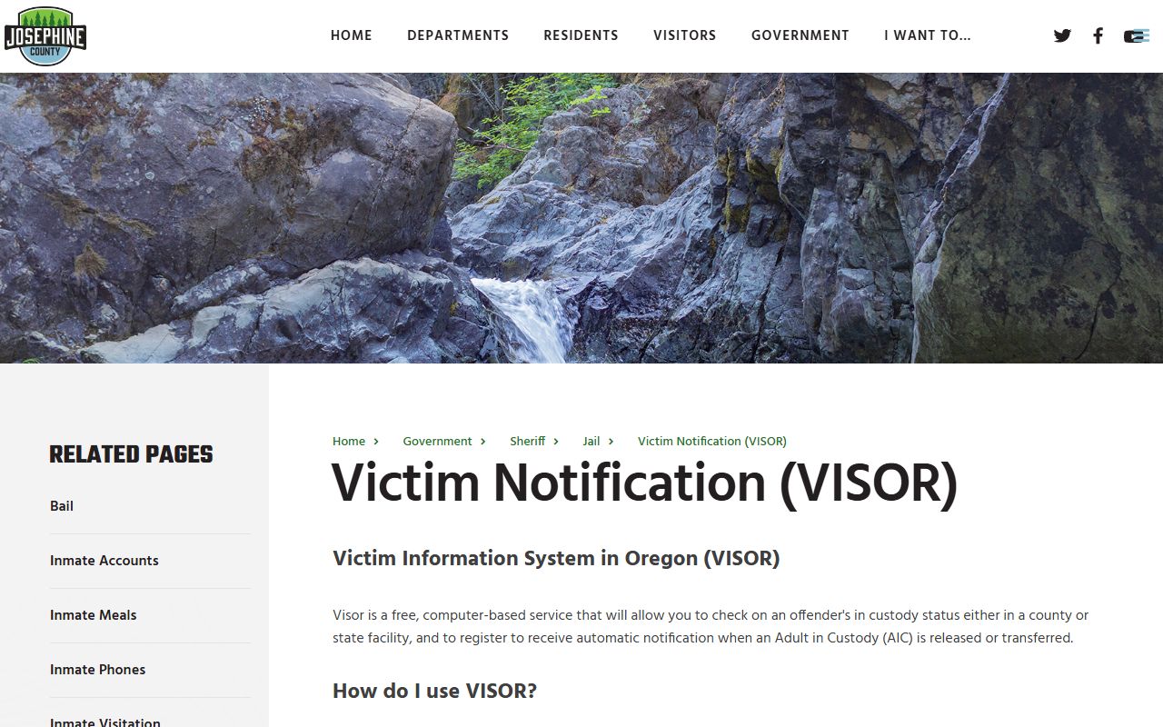 Josephine County inmate records VISOR custody notification