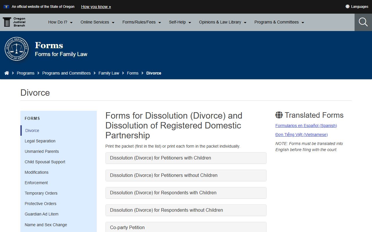 Josephine County marriage and divorce records OJD divorce forms