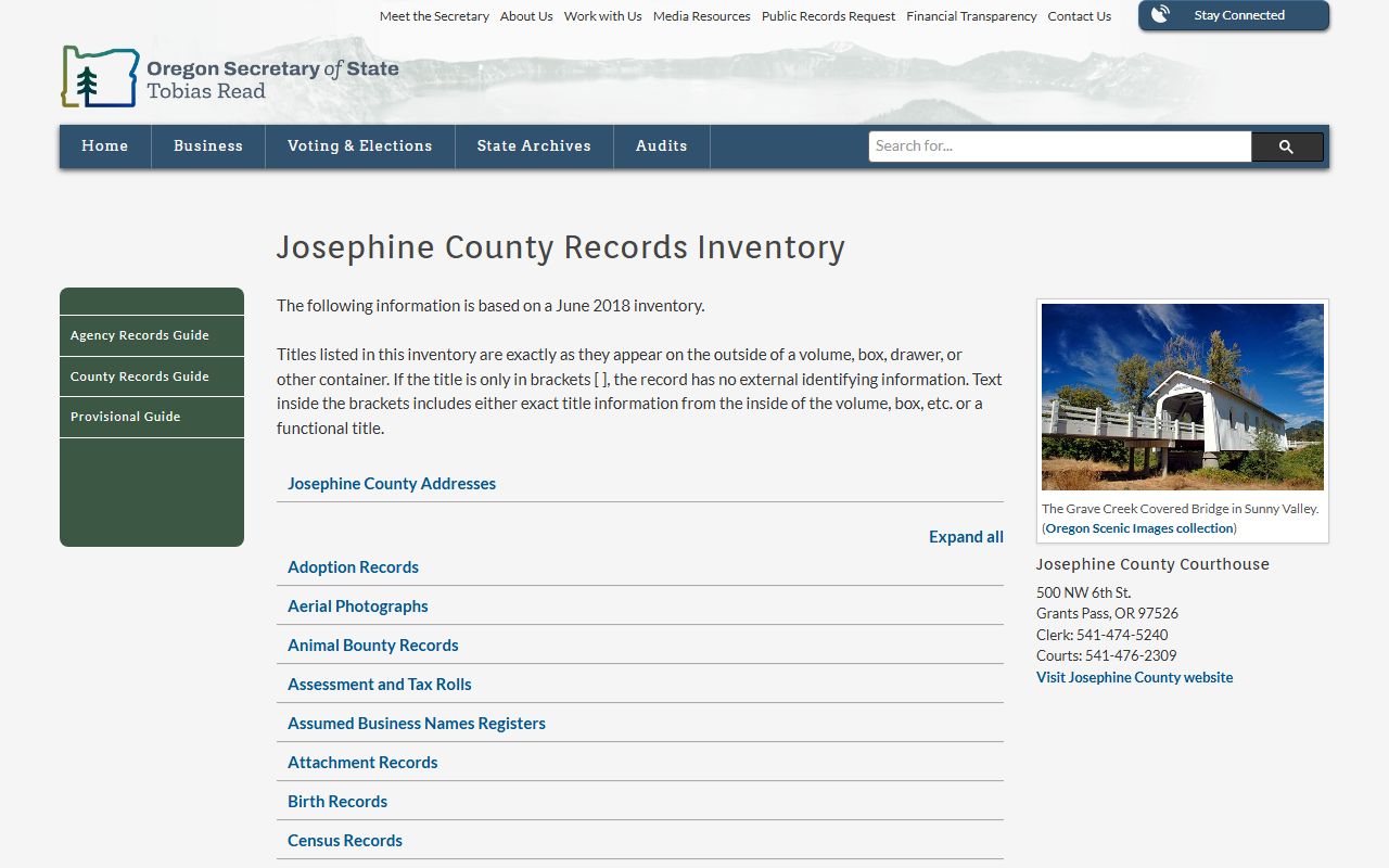 Josephine County probate records Oregon Archives historical inventory