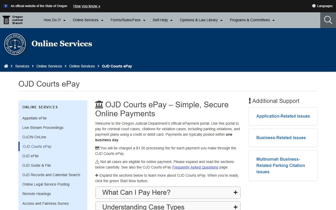 Josephine County traffic court records OJD ePay citation payment