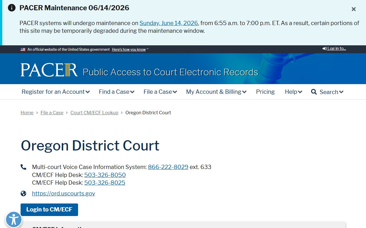 Josephine County warrant records PACER Oregon District Court lookup